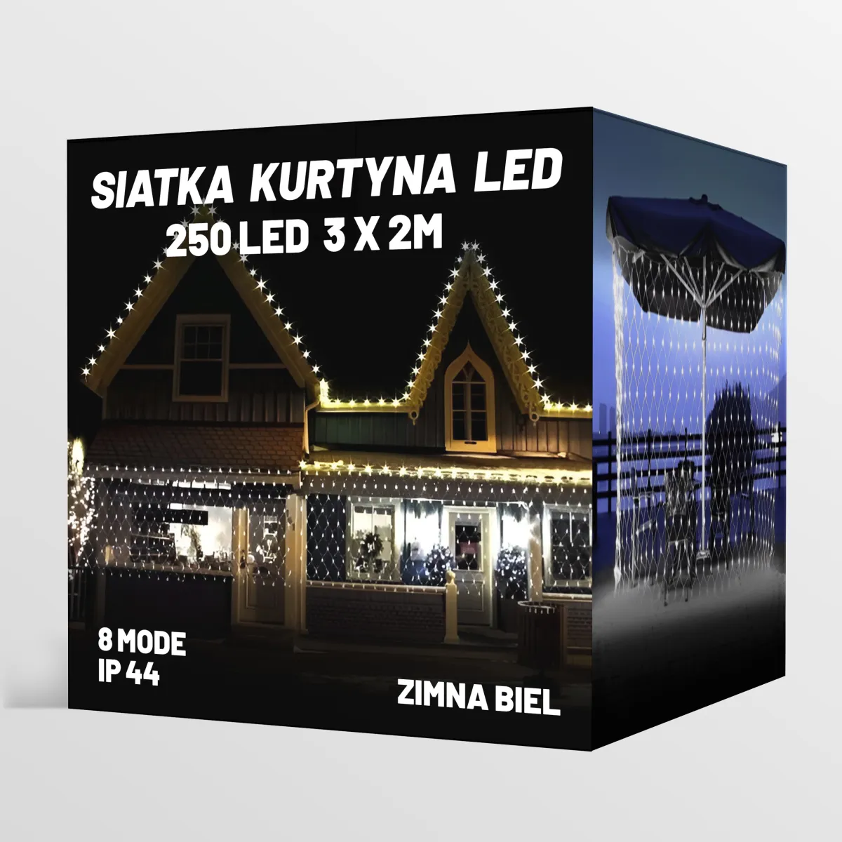 CHRISTMAS LED NET MESH LIGHTS 250 LED 3M x 2M - 8 MODE - COLD WHITE - CP1176