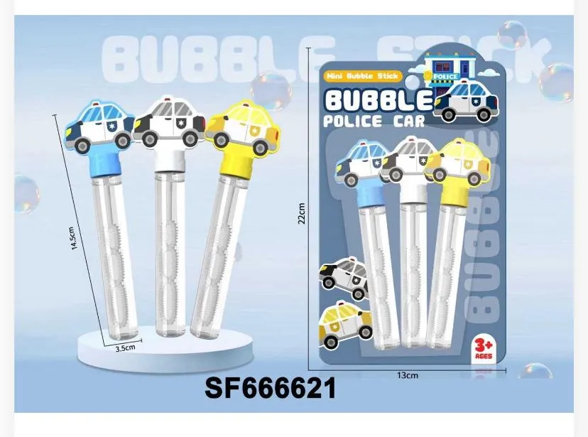 Police Car Mini Bubble Stick Toy Set – 3-Piece Blister Pack