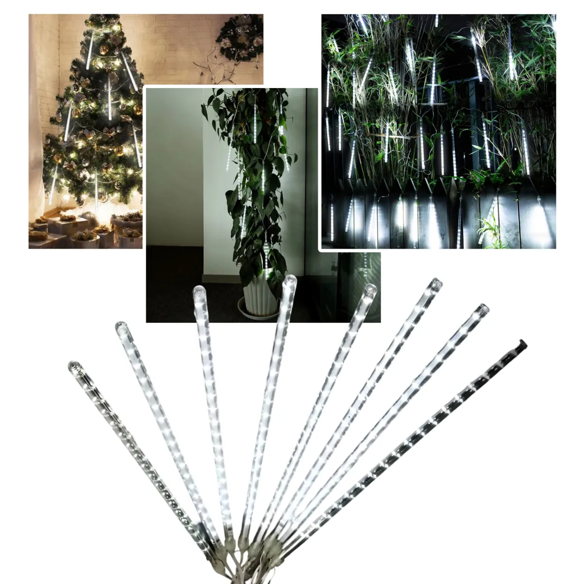 CHRISTMAS LIGHTING METEOR SHOWER 40CM 8 STICKS 144LED - COLD WHITE - CP1163