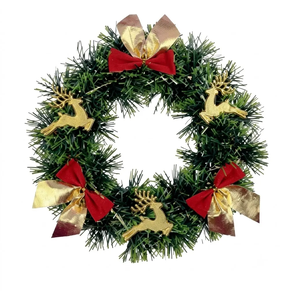 Christmas Wreath 25 cm with Golden Reindeer and Red Gold Bows - PX- 790767