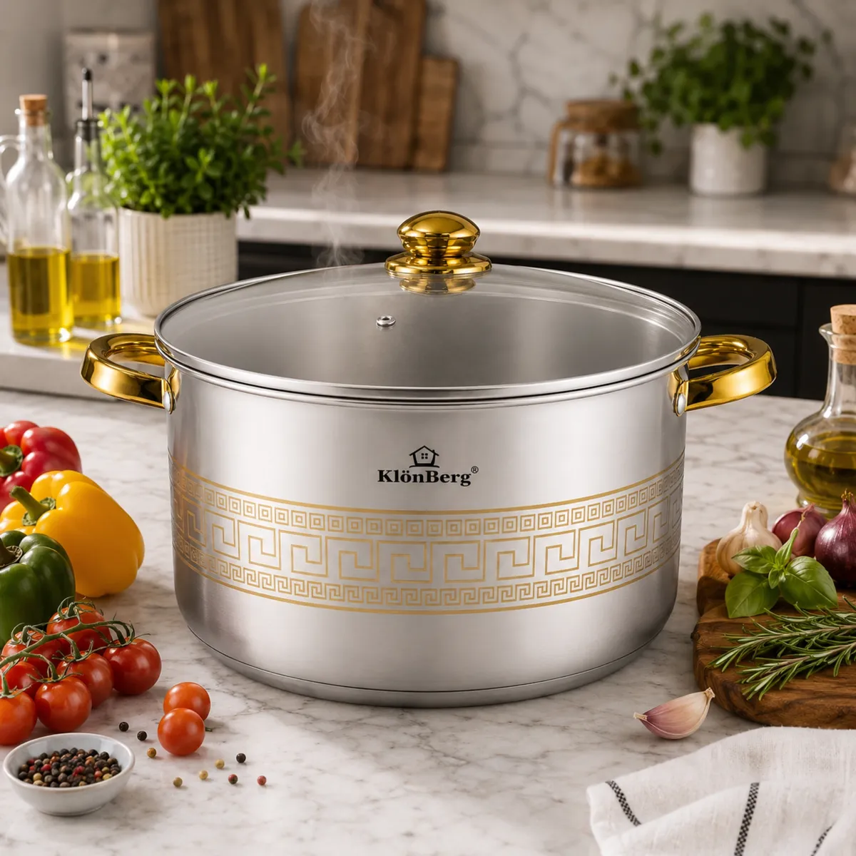 Stainless Steel Stock Pot 40cm 27.6L with Glass Lid