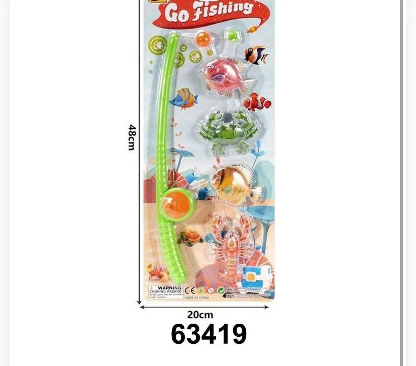 Magnetic Fishing Rod Toy Playset ("Go Fishing" Blister Card)
