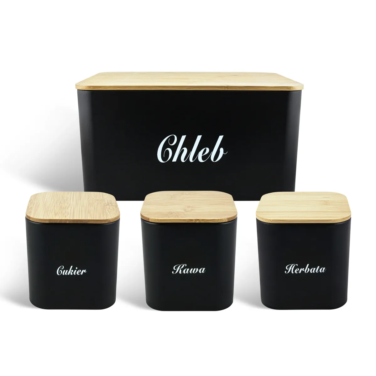 Edenberg Stainless Steel and Wood Bread box with 3 containers for sugar tea and coffee EB-126
