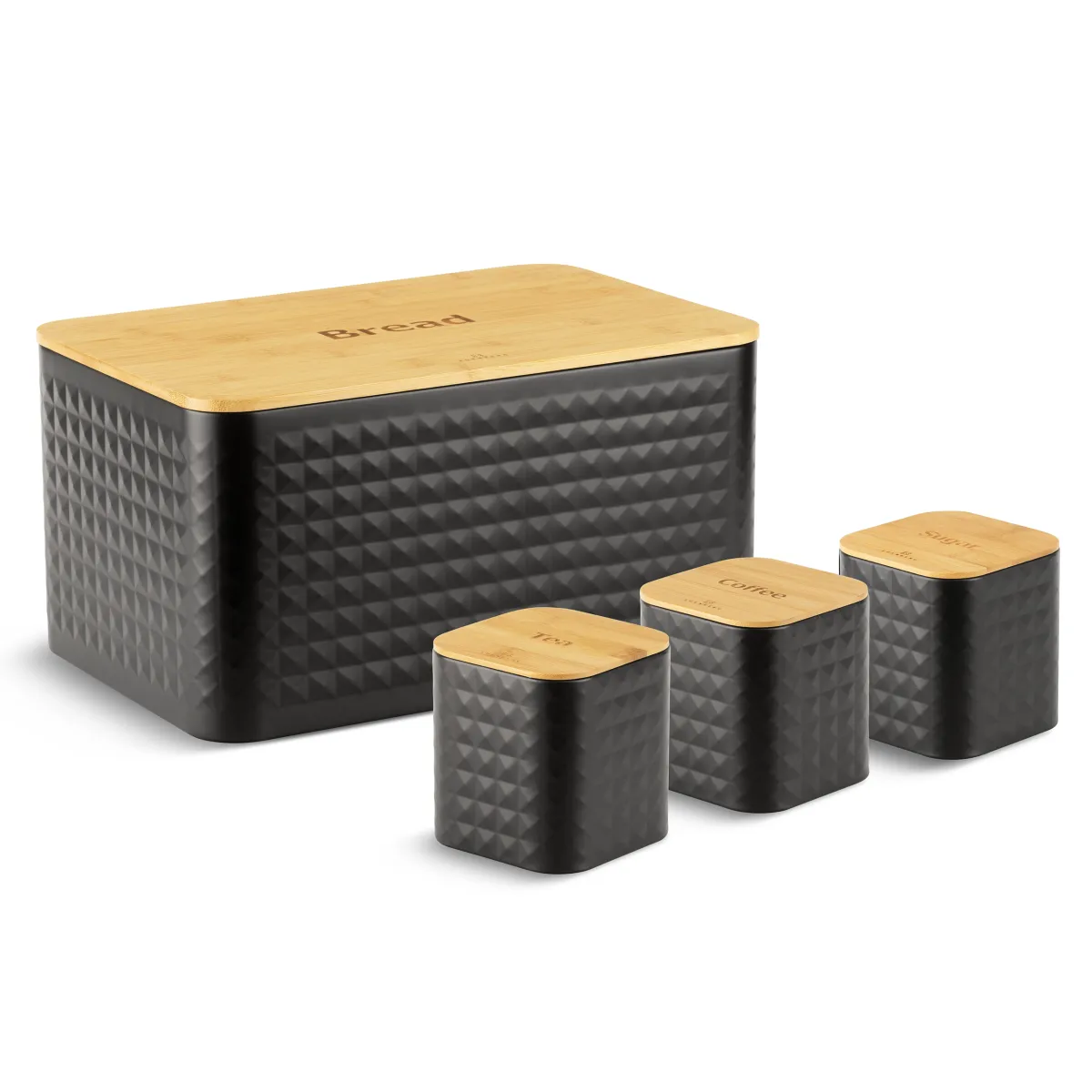 Edenberg Black Bread Box with 3 Storage Containers- EB-161