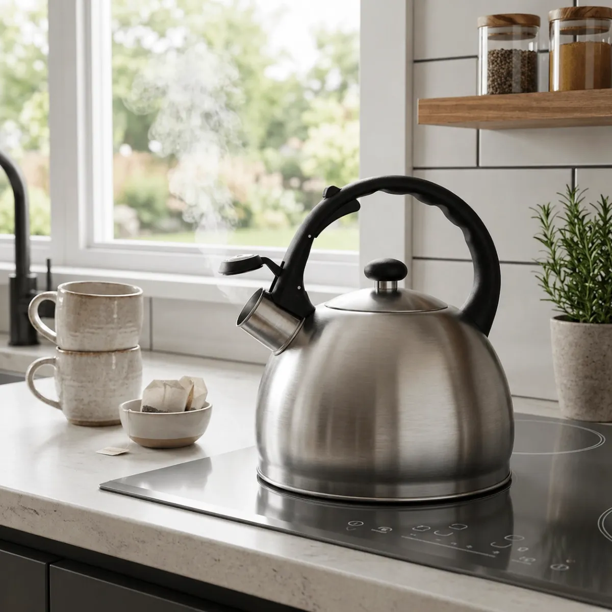 Stainless Steel Whistling Kettle 2.0L Satin Finish Induction and Gas Compatible KB-1004