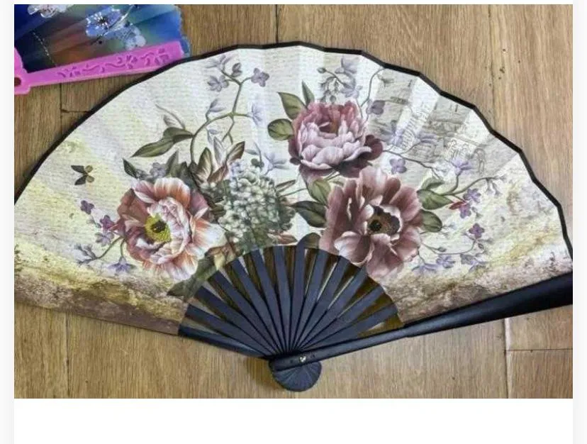 Vintage European Floral Folding Hand Fan