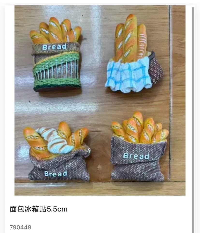 5.5cm Hand-Painted Resin Bread Basket Magnet with French Baguettes & Croissants (Item No. 790448)