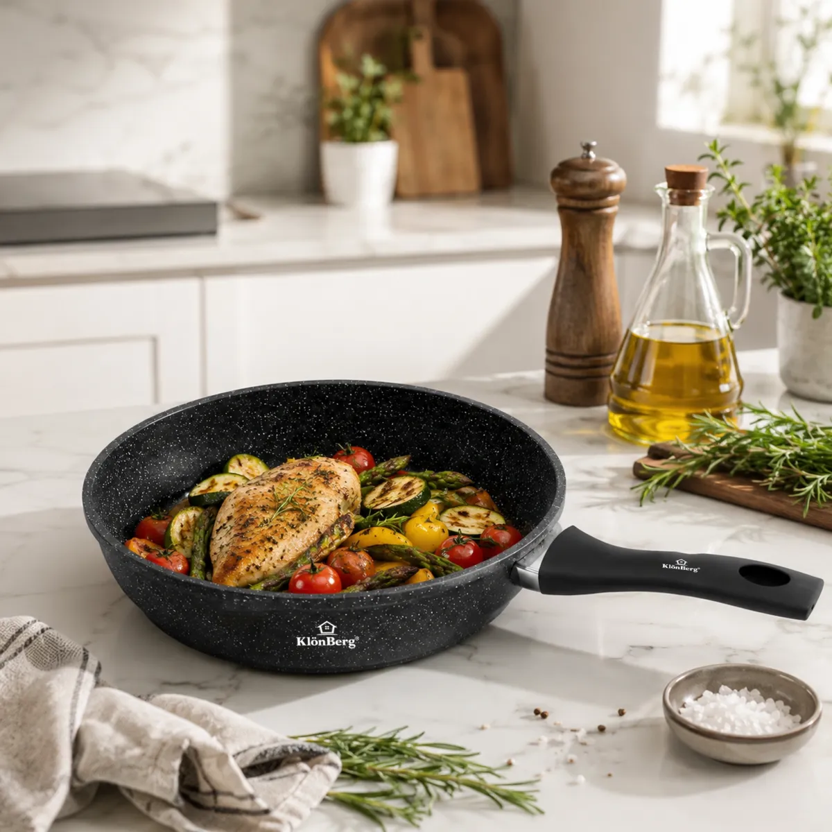 Frying Pan 24cm Non-Stick Marble Coating 2.2L Induction Compatible KB-8605
