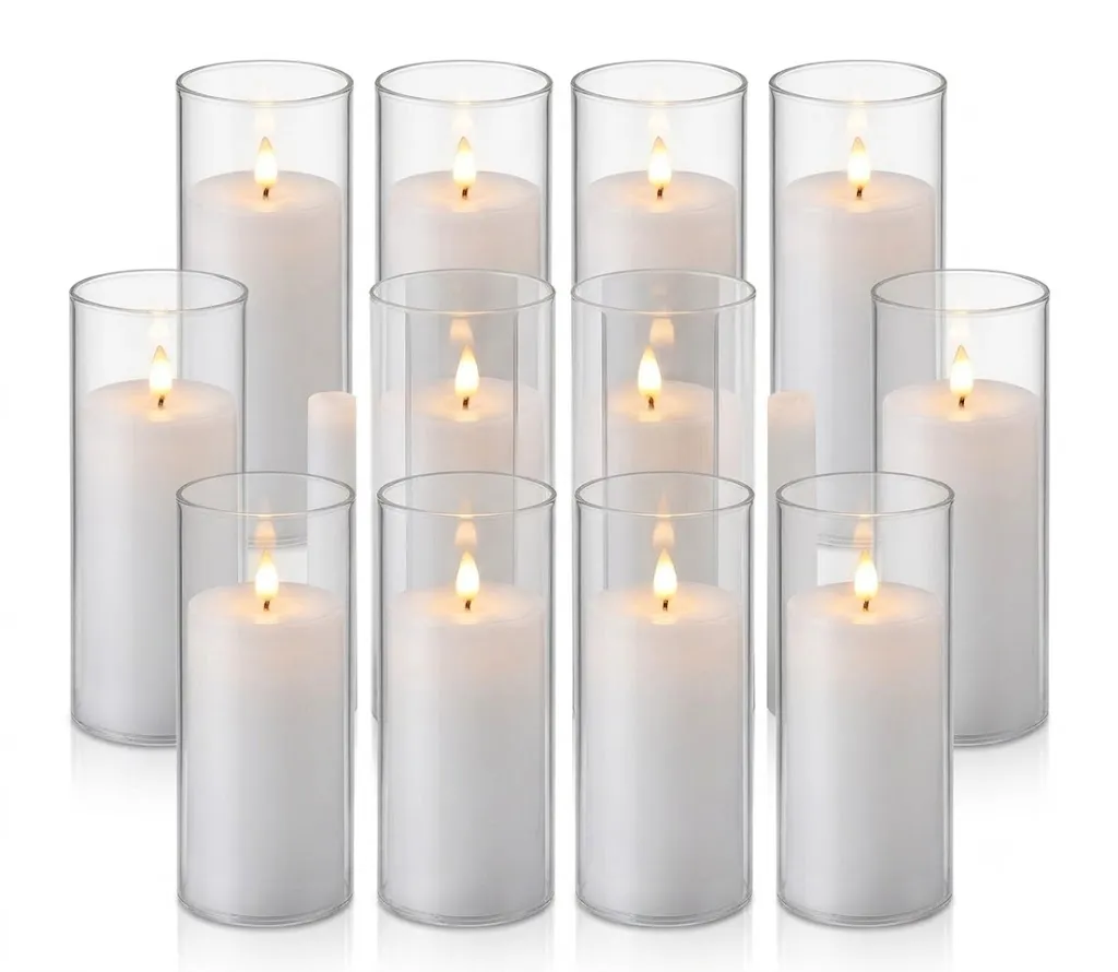 12 bougies LED à piles 15 cm blanc