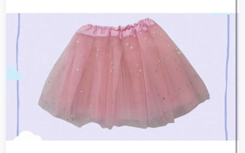 girls' pink star-sequined tulle tutu skirt designed for dress-up, ballet, and costume play.