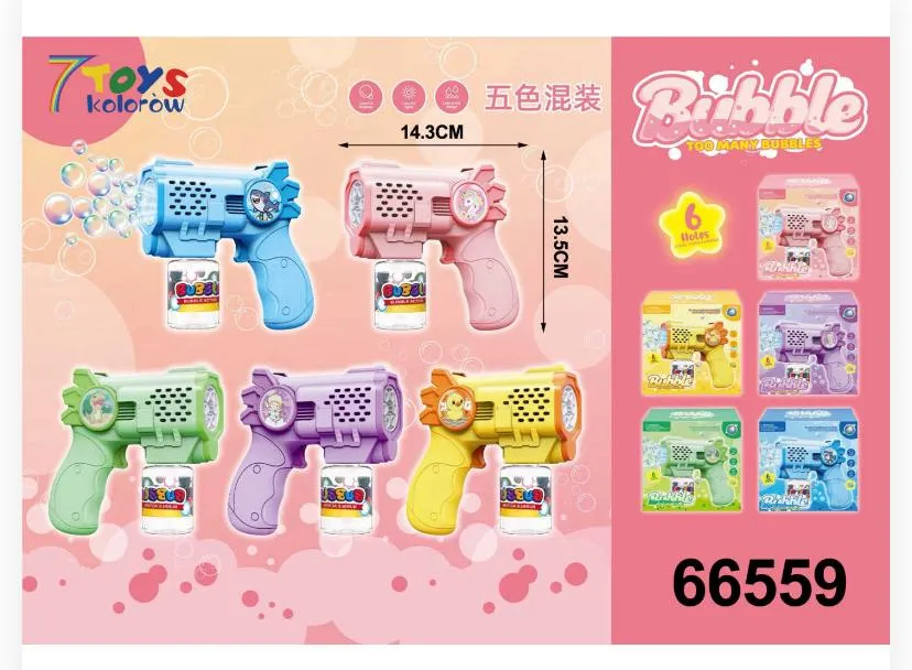 6-Hole Automatic Gatling Bubble Gun Toy – Assorted Cartoon Styles