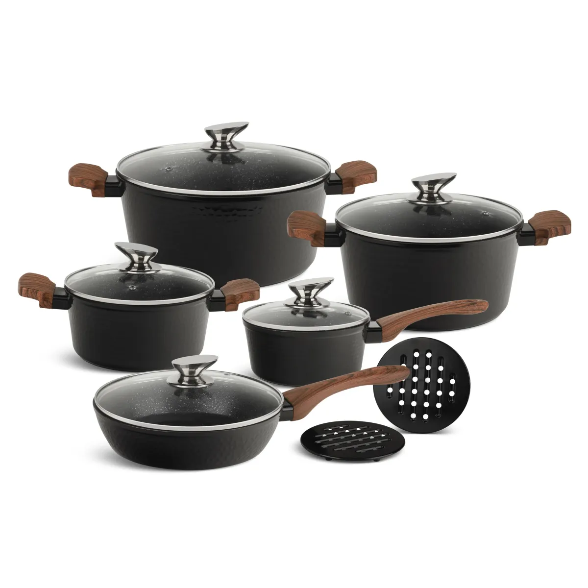 EDENBERG 12PCS COOKWARE MARBLE SET-BLACK EB-5651