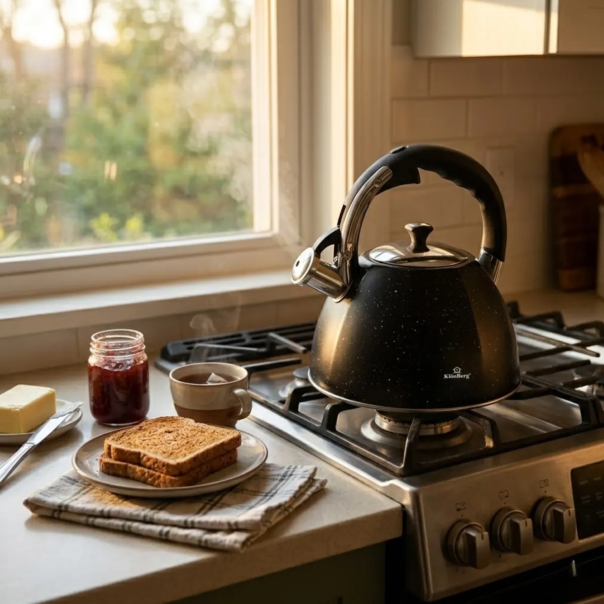 Stainless Steel Whistling Kettle 3.0L Black Marble Coating Induction