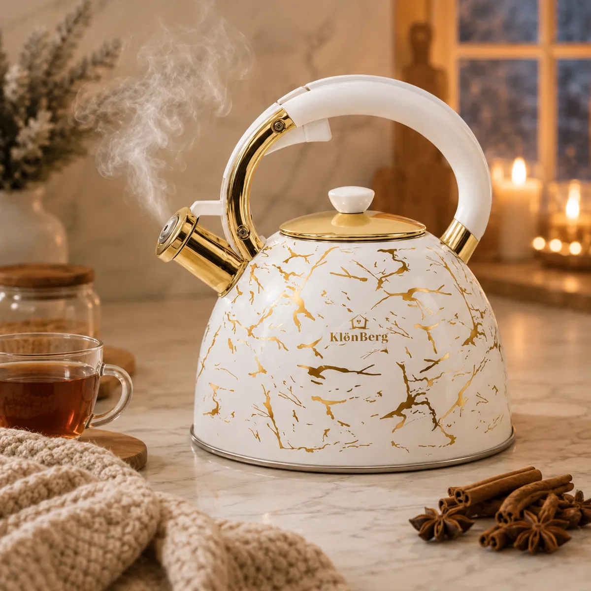 Stainless Steel Whistling Kettle 3L White Marble Induction KB-6650