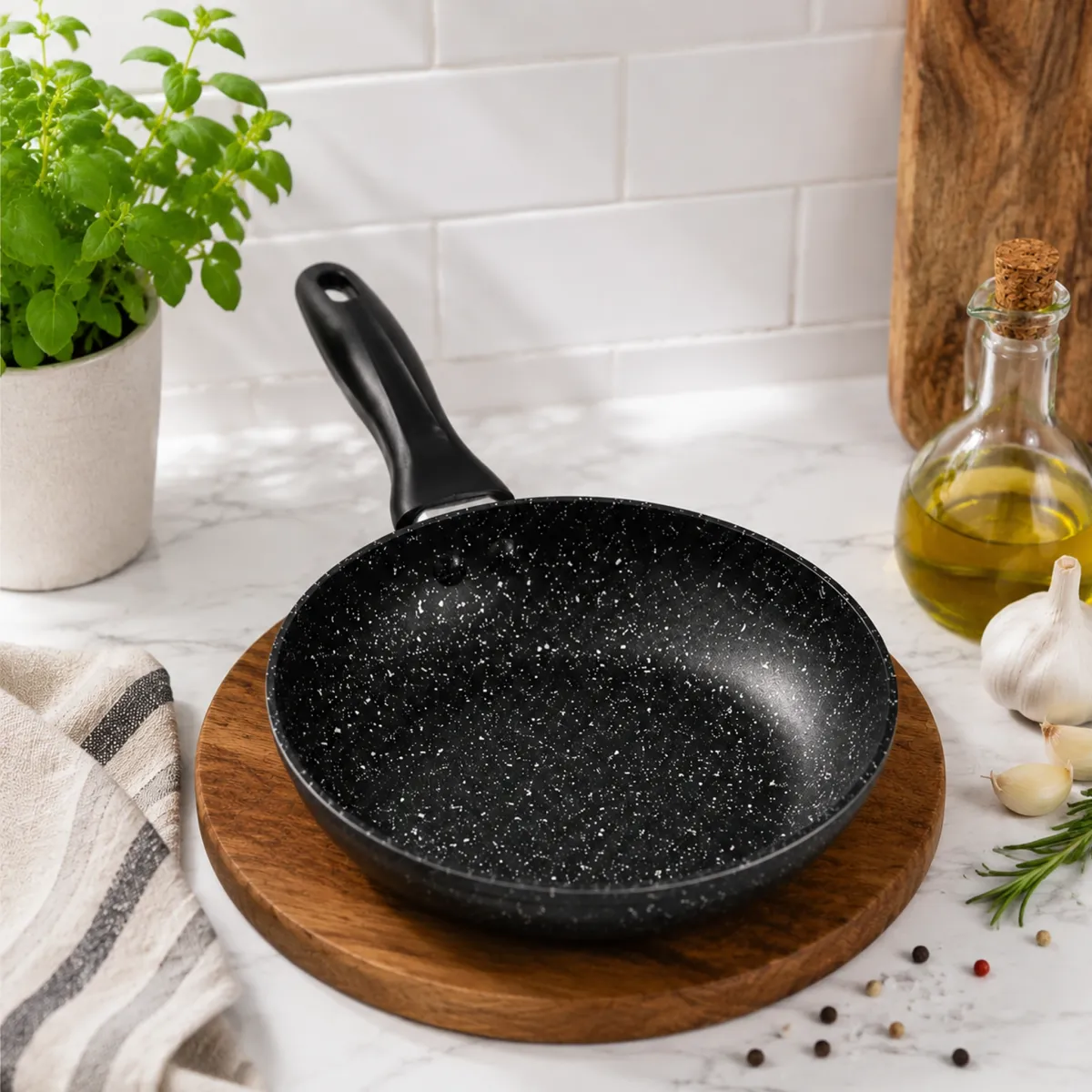 Frying Pan 16cm Marble Non-Stick Coating Pressed Aluminum Induction Compatible KB-8801
