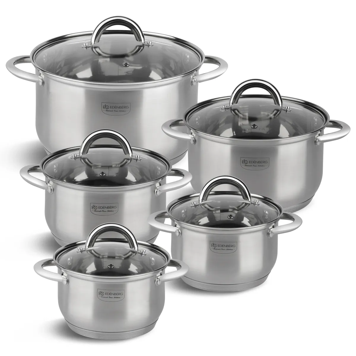 Edenberg 10-Piece Stainless Steel Pot Set with Glass Lids | EB-4004