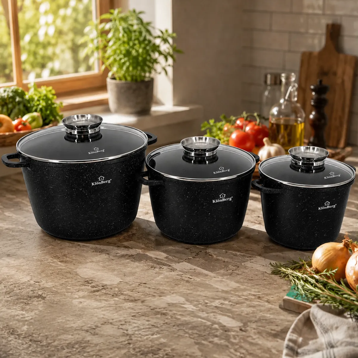 Cast Aluminium Ceramic Marble Pot Set 6 Pcs