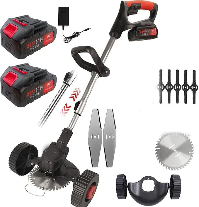 Cordless Electric Grass Trimmer & Edger with Wheels and 2 Batteries KDM0035