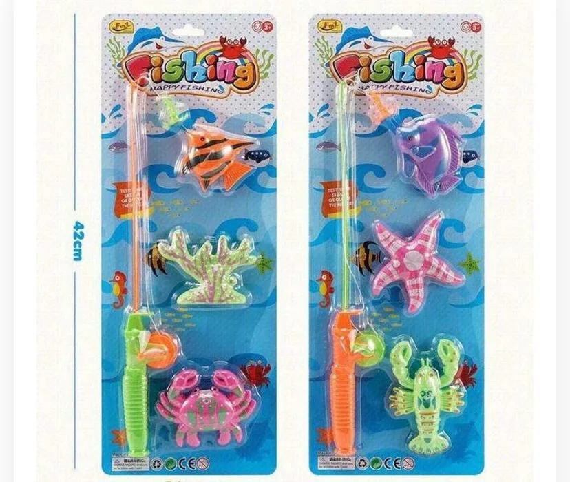 Magnetic Fishing Rod Toy Playset ("Happy Fishing" Blister Card - 2