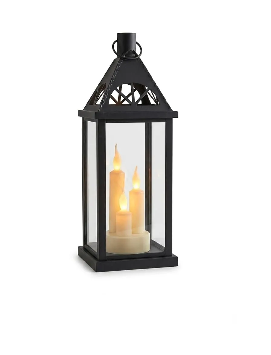 LED Lantern Black Heritage Candle Display with Flameless Pillar Trio