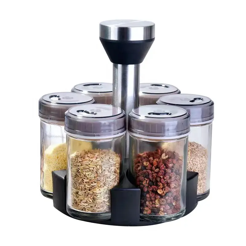 Wholesale 6-Piece Revolving Spice Rack Set with Stand KDM0516