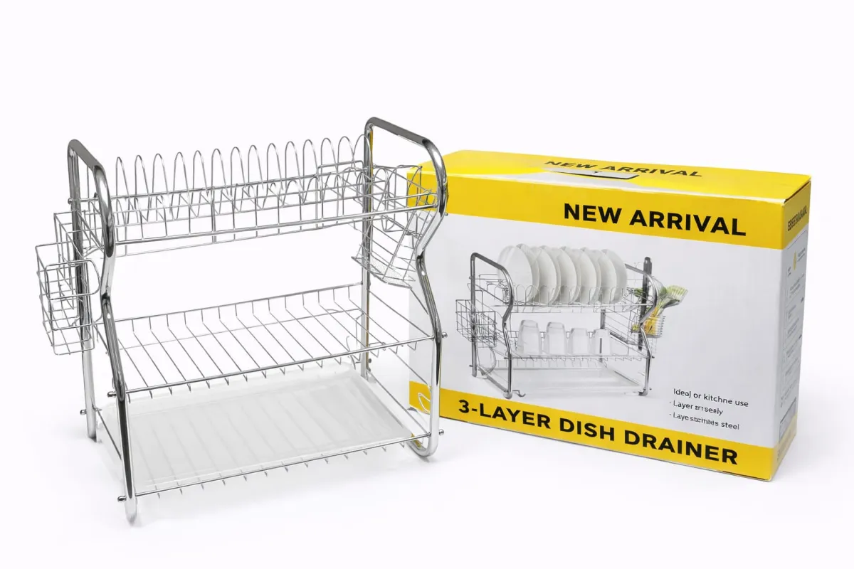 Two-Level Dish Drying Rack with Drip Tray