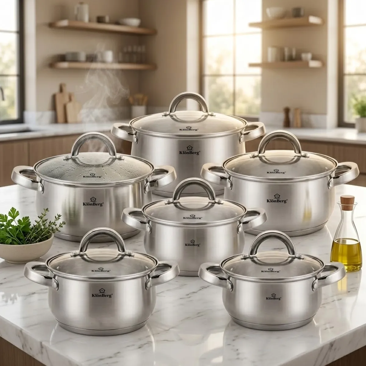 Stainless Steel Cookware Set 12-Piece Premium Pots with Glass Lids