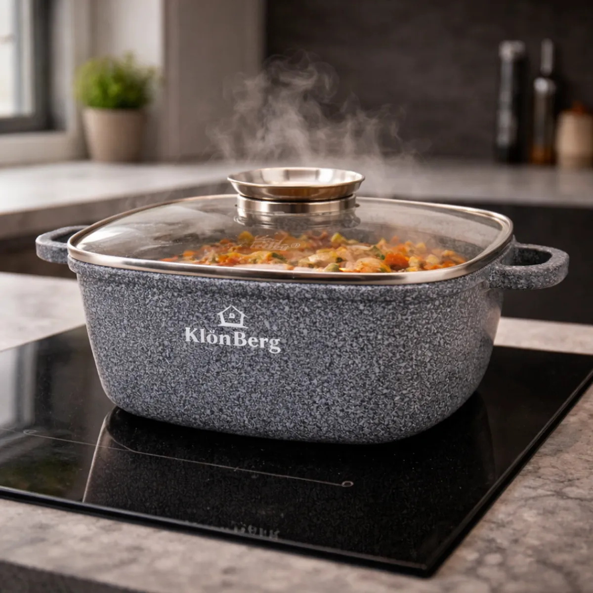 Cast Aluminum Square Pot Ceramic Marble Nonstick Coating 20cm 2.7L KB-3911