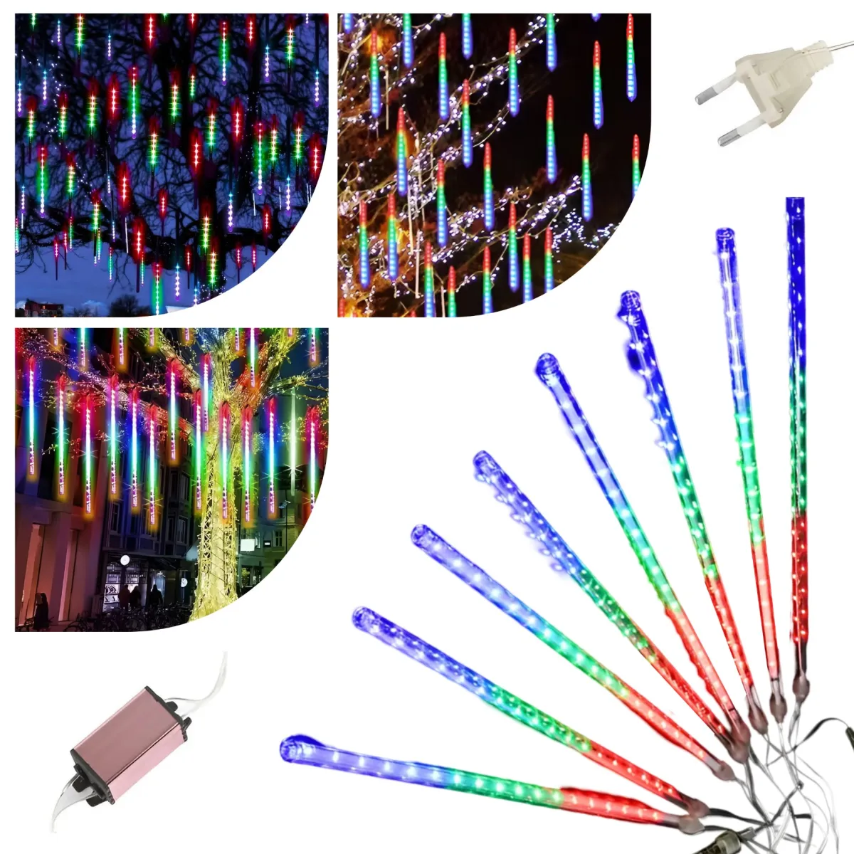 CHRISTMAS LIGHTING METEOR SHOWER 30CM 8 STICKS 144LED RGB - CP1162