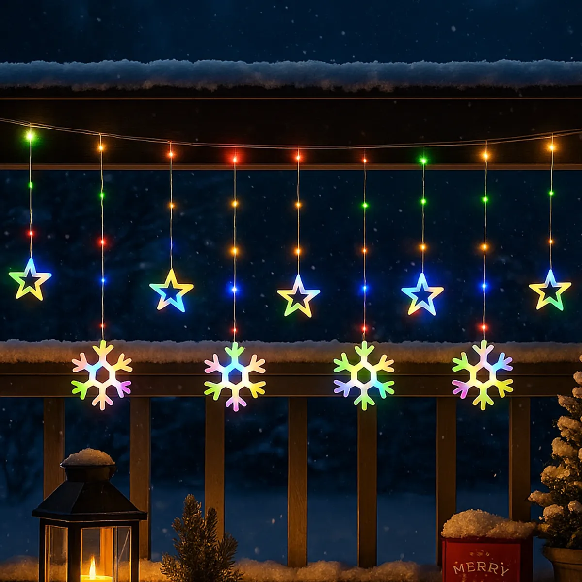 LED light curtain – stars and snowflakes multicolor 40 LEDs 8 modes - L090916