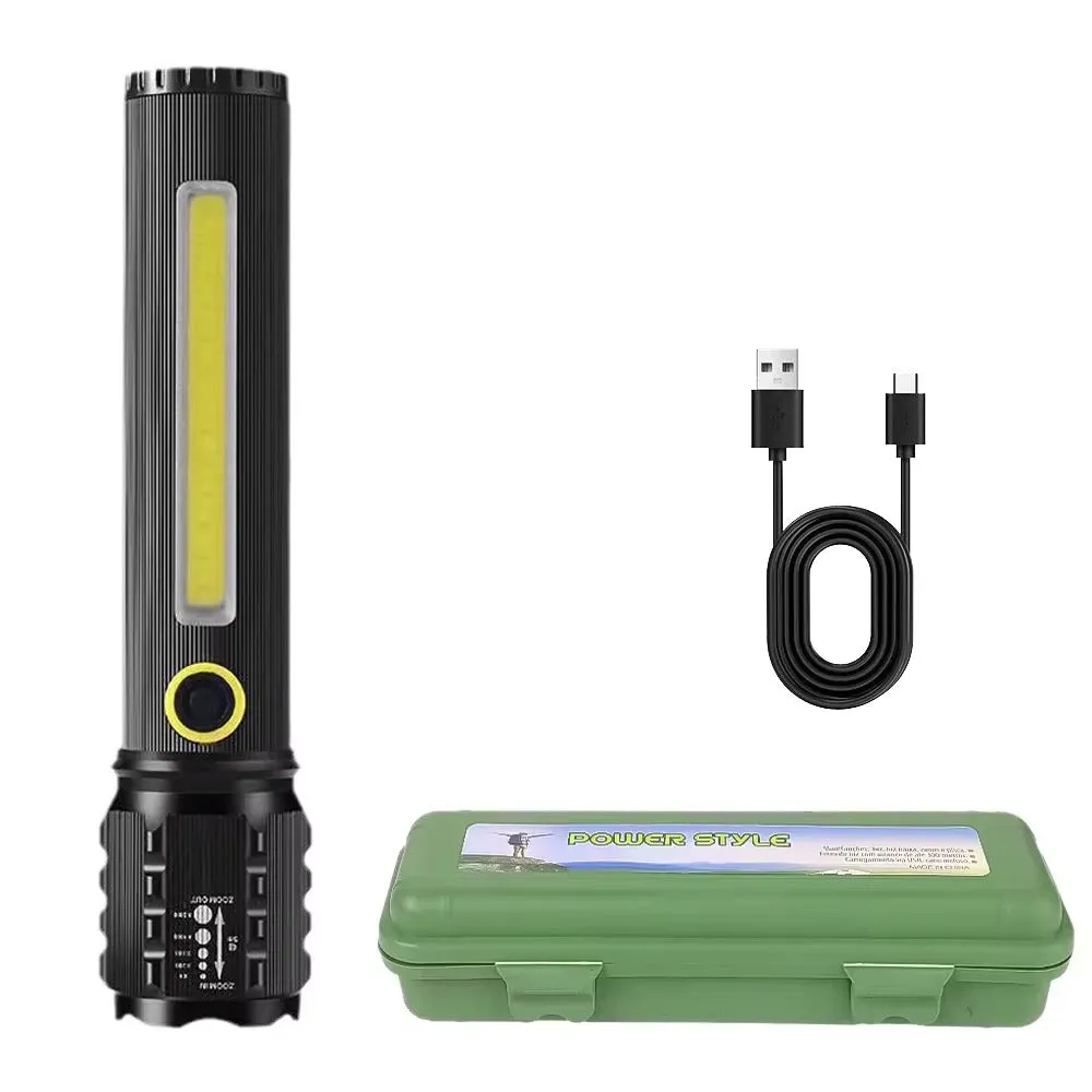 Powerful LED Flashlight with COB Side Light, Zoom and Case - Ideal for Home and Outdoor KDM0427