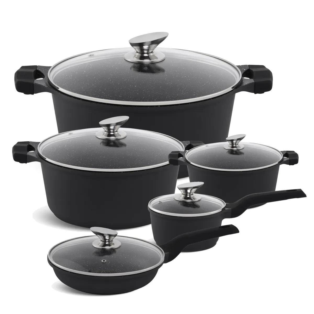 EDENBERG 10PCS FORGED COOKWARE MARBLE SET - BLACK EB-5650
