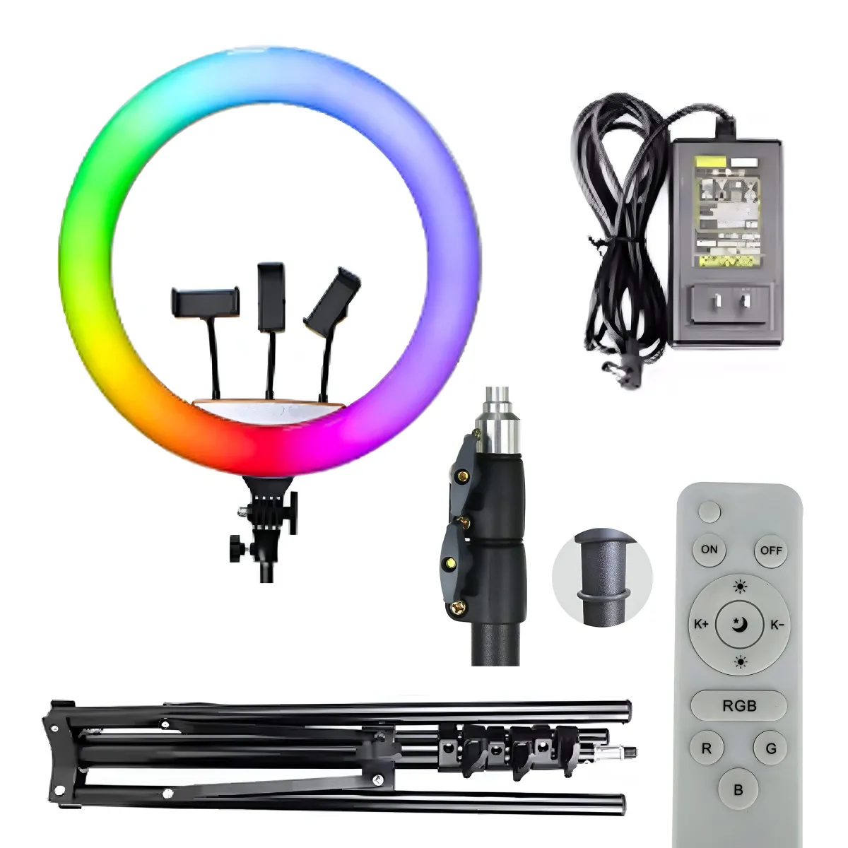 RGB RING LAMP 48W WITH ADJUSTABLE TRIPOD 190CM AND PHONE HOLDER - MPA1114