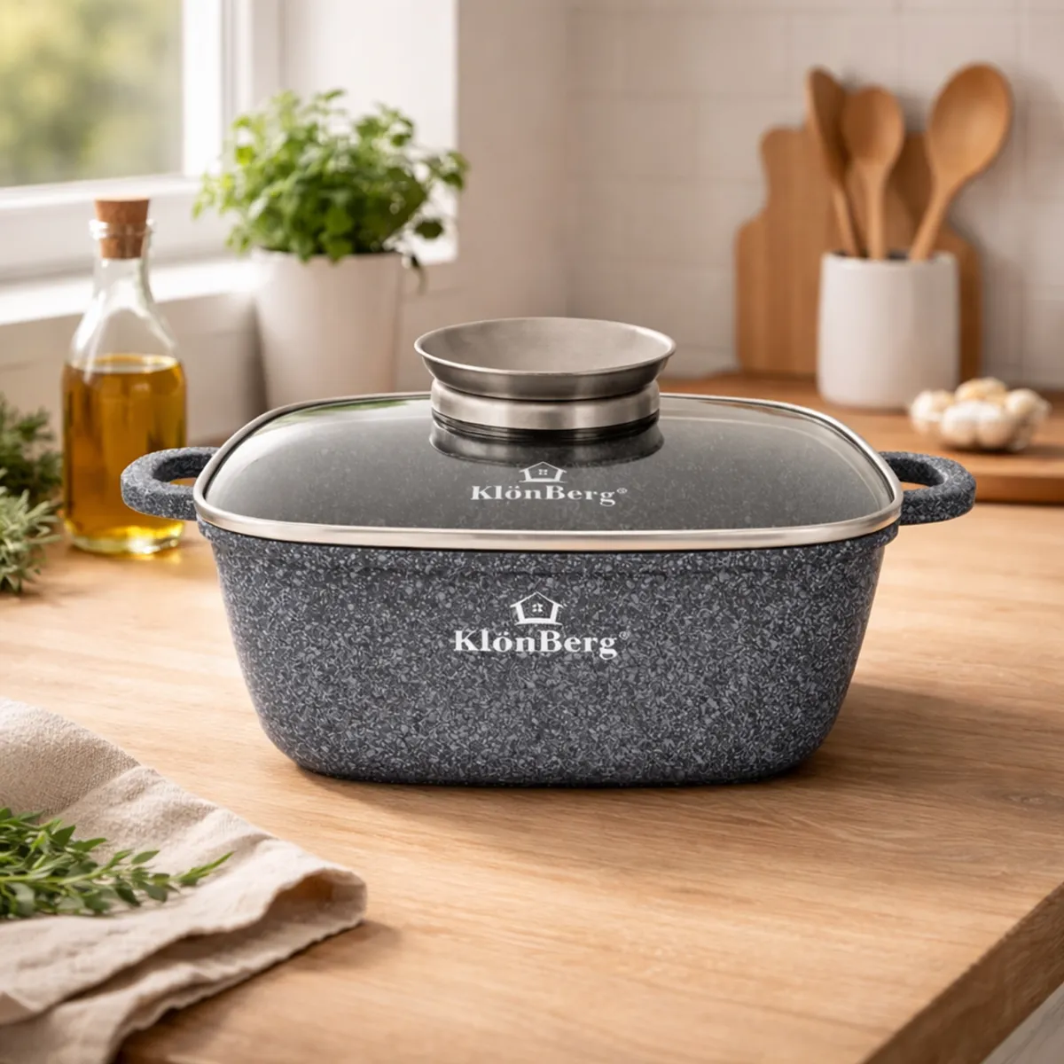 Square Pot 26cm 5.9L Non-Stick with Glass Lid for Induction KB-3914