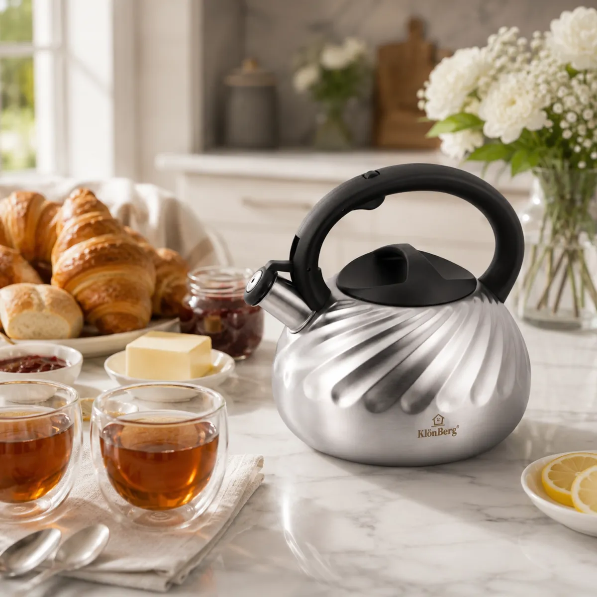 Whistling Kettle 3L Satin Stainless Steel Induction with Safety Lid
