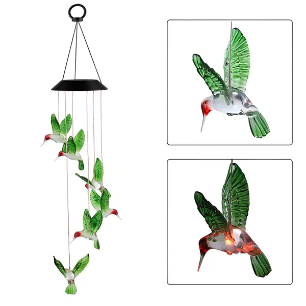 Solar Hanging Hummingbird Lamp LED RGB 78 cm Garden Waterproof Decorative Multicolor