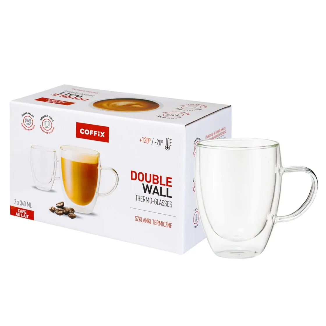 Thermal Glasses with Handle for Caffe Au Lait (2x340 ml)