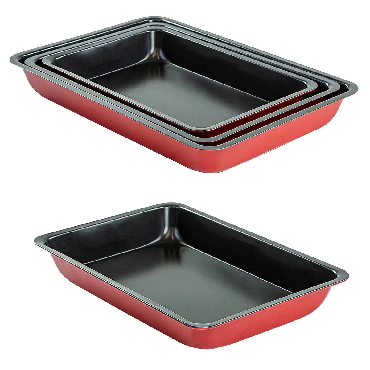 Set of 3 Non-Stick Baking Trays - Red - Perfect for Your Kitchen KDM0998