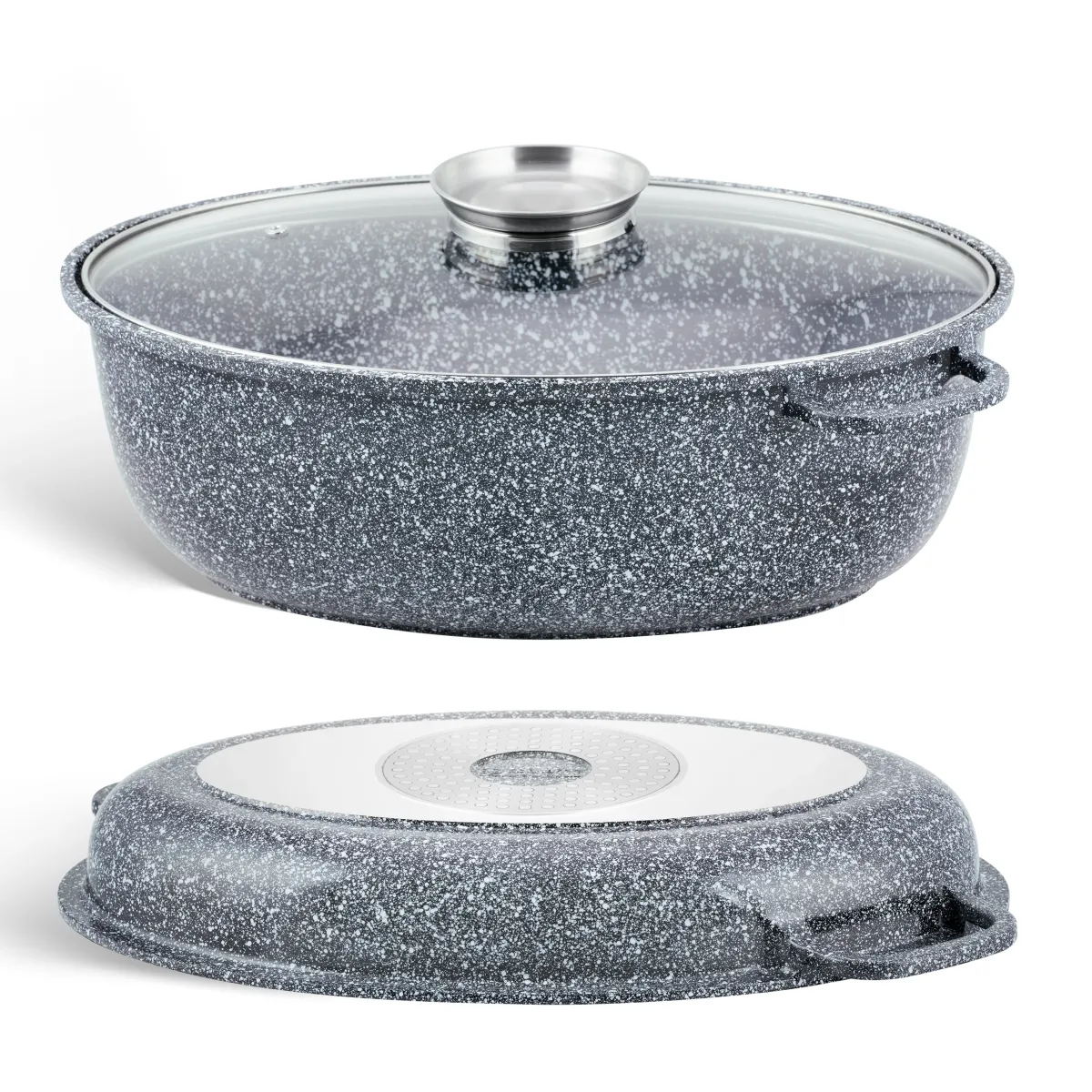 Edenberg Roaster 3-Piece 8.0L Non-Stick Ceramic Marble with Lid & Grill Pan EB-4602