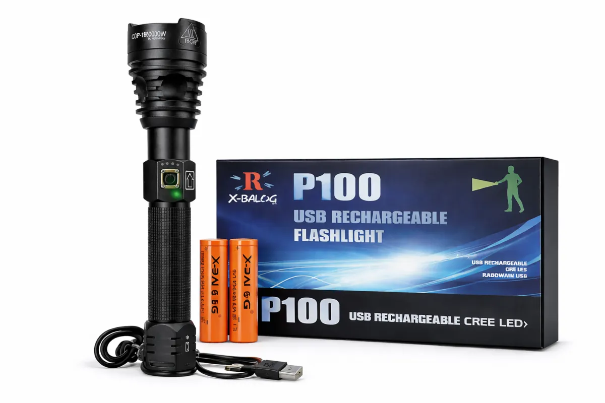 X-BALOG P100 USB Rechargeable LED Flashlight - Powerful & Durable KDM0331