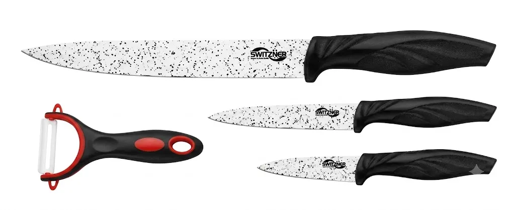 Stainless Steel Knife Set With Creamic Peeler 4 Pcs- SW-7777-B