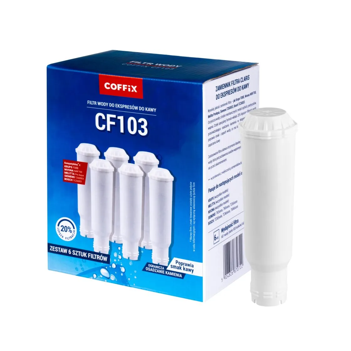 Water Filter for Melitta Nivona Krups Siemens Bosch Machines (Replacement) COFFIX CF103 – Pack of 6 pcs