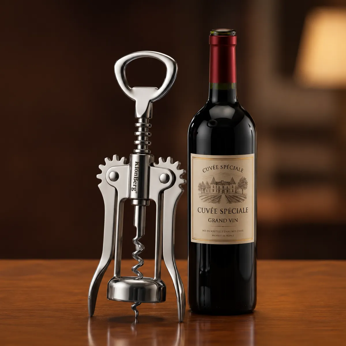Stainless Steel Wine Opener with Winged Corkscrew and Bottle Opener