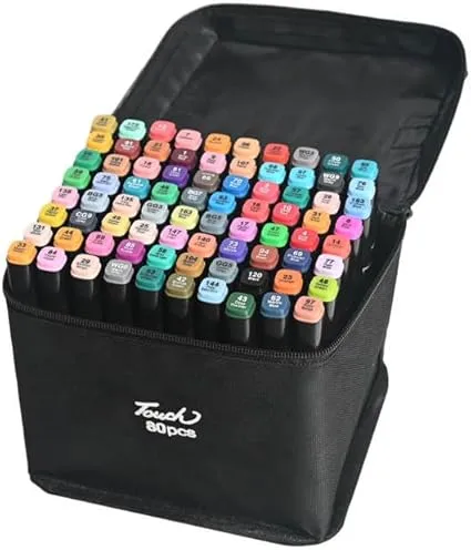 Touch 80-Piece Dual Tip Alcohol Marker Set with Carrying Case | Art Drawing KDM0368