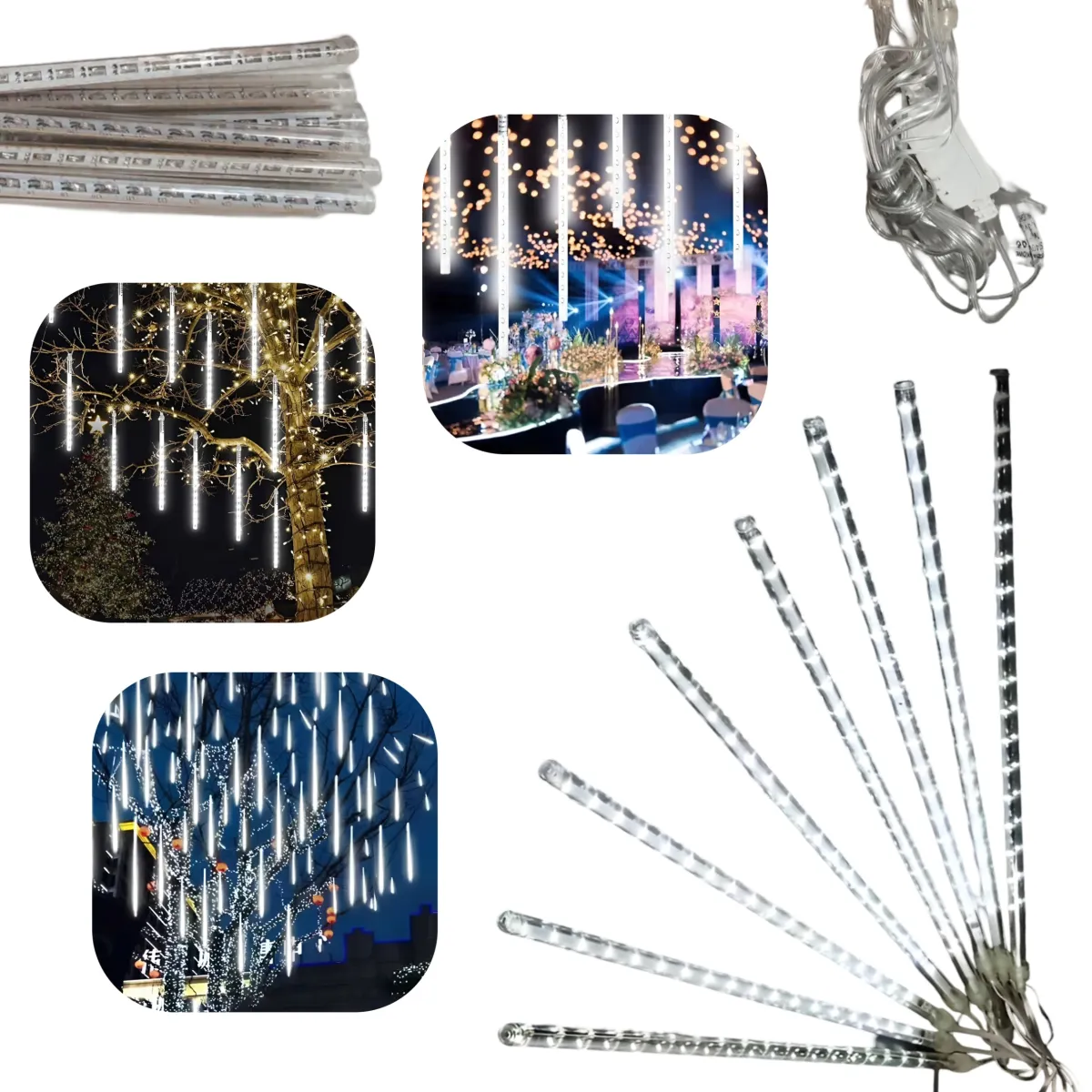CHRISTMAS LIGHTING METEOR SHOWER 30CM 8 STICKS 144LED - COLD WHITE - CP1162