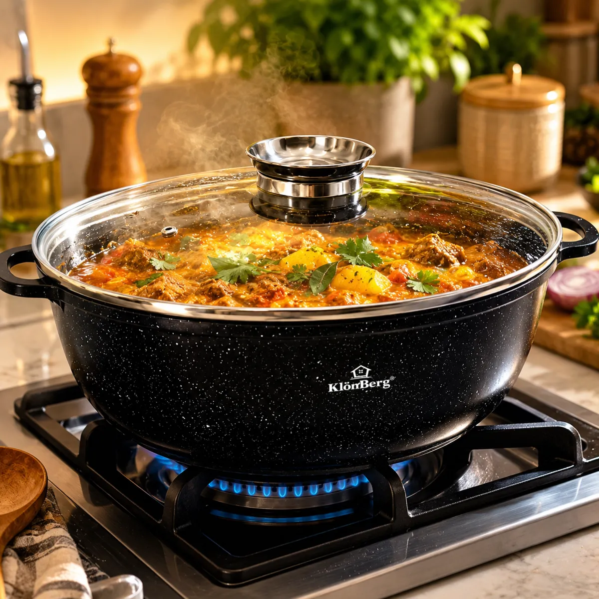 Roasting Pan 38CM 11L Black Ceramic Marble Nonstick with Lid & Grill Pan