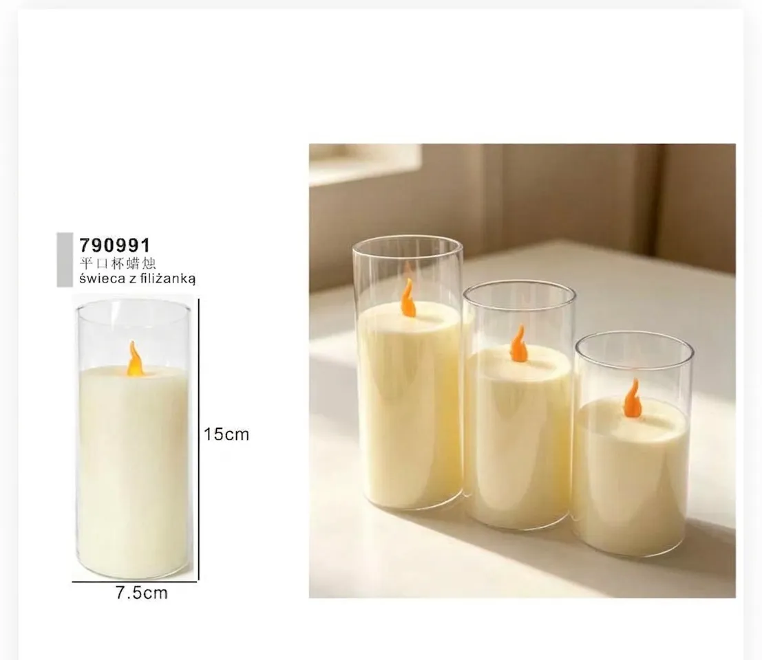 790991 🕯️ Zestaw Świec LED w Szklanym Cylindrze – Elegancki Klimat Bez Ognia