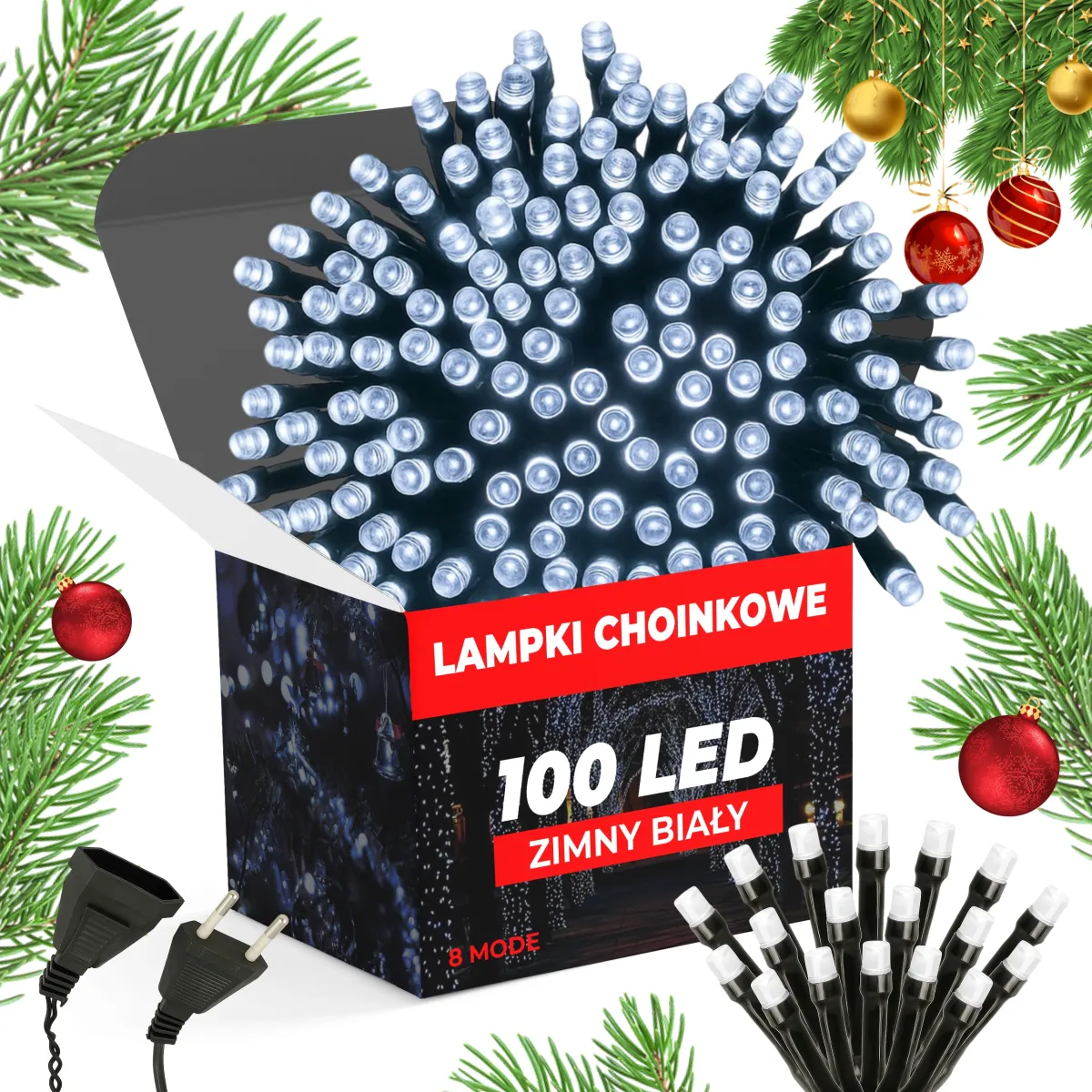 Christmas Tree Lights 100 LED - 7.5 M - Cold white - 8 Mode-L090902