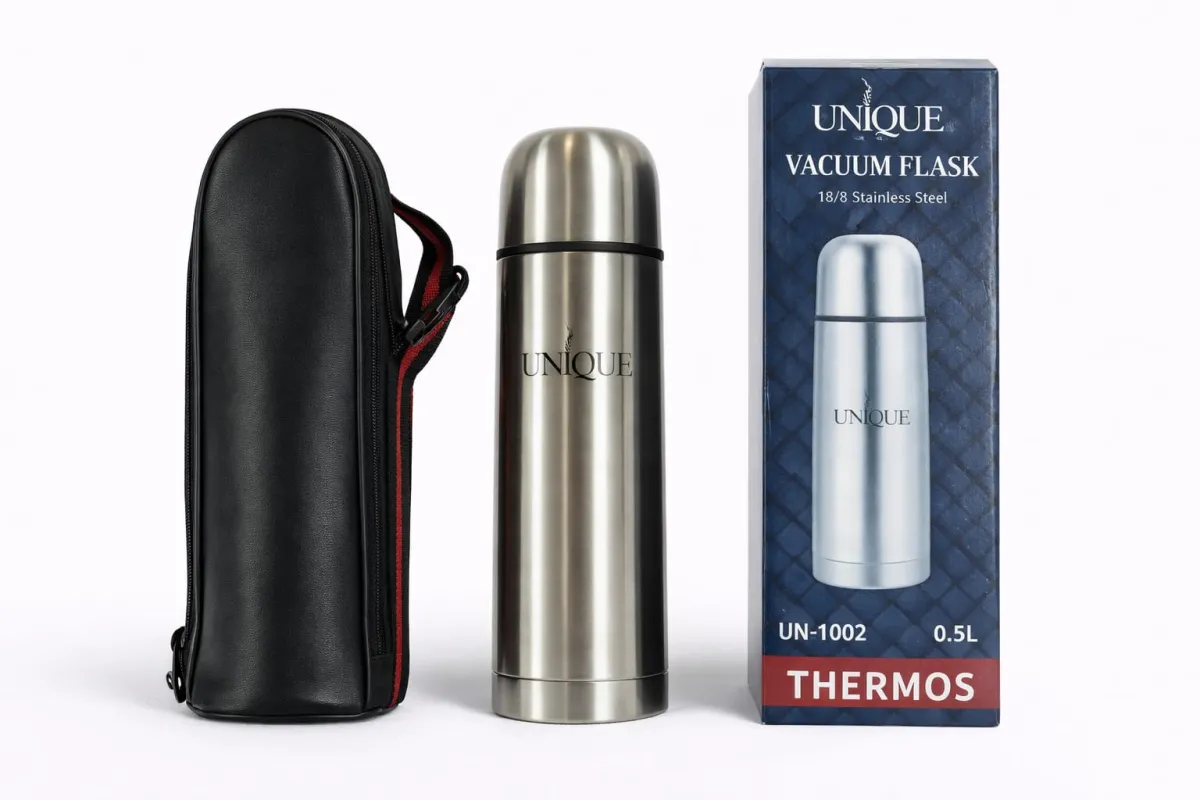 Stainless Steel Thermos 500ml – Vacuum Insulated Thermal Mug with Protective Pouch KDM0898
