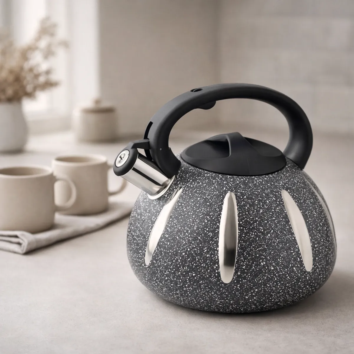 Stainless Steel Kettle Automatic Whistling Granite Grey For Induction KB-6617